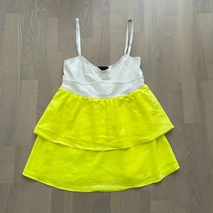 Theory Fun Neon Double Ruffle A-line Tank Top Colorblock in White + Neon Yellow